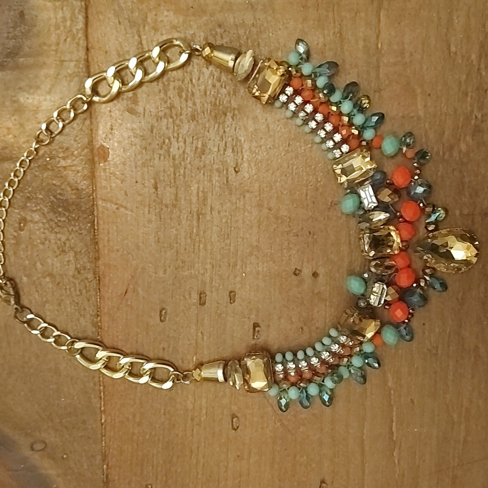 Statement Necklace with Blue and Red Beads